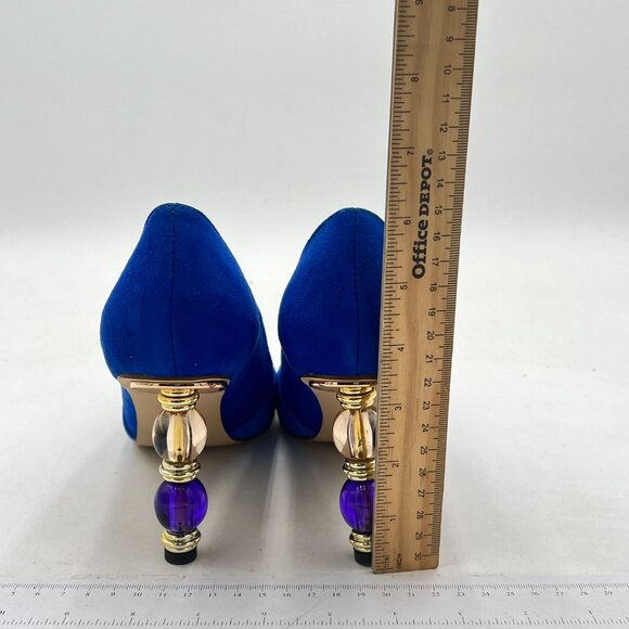 FOWT Blue Gradient Wave Pattern Pointed Toe Jewelry High Heel Party Dress Pump - Picture 4 of 7